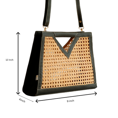 Rattan Weave Tan Sling/ Tote - Black