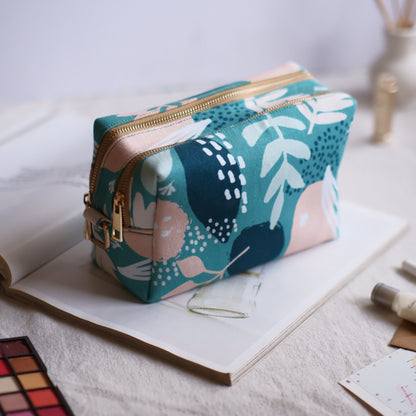 Floral Mint Double Zipper Pouch