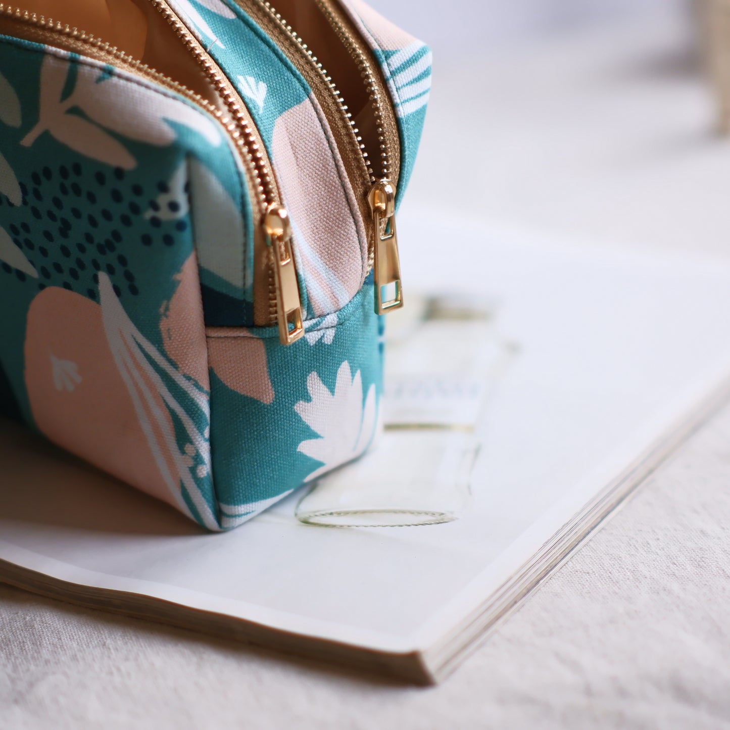 Floral Mint Double Zipper Pouch