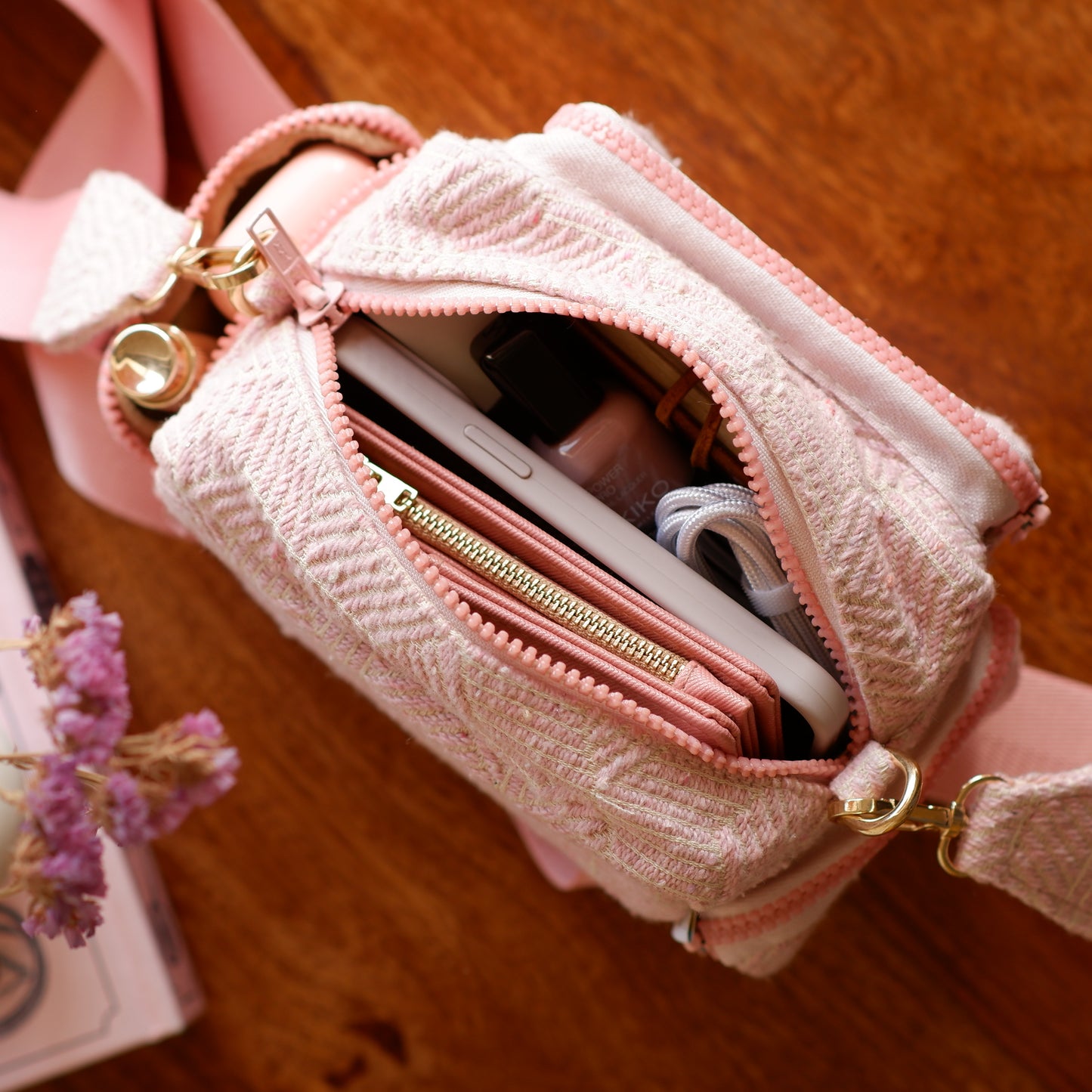 Dusty Pink Multi Pocket Sling Bag