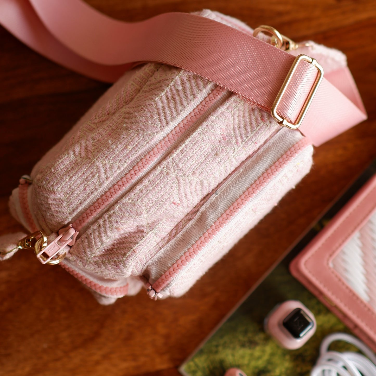 Dusty Pink Multi Pocket Sling Bag