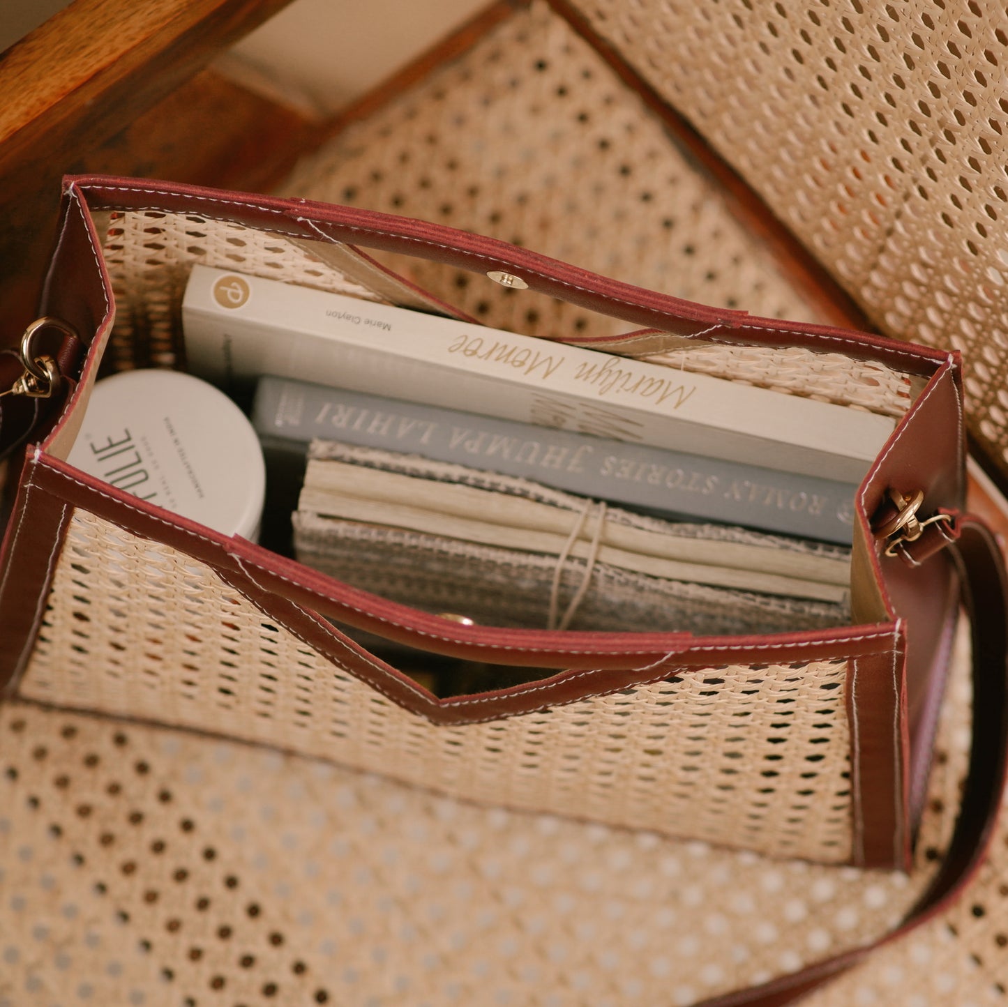 Rattan Weave Sling/ Tote - Vintage Merlot