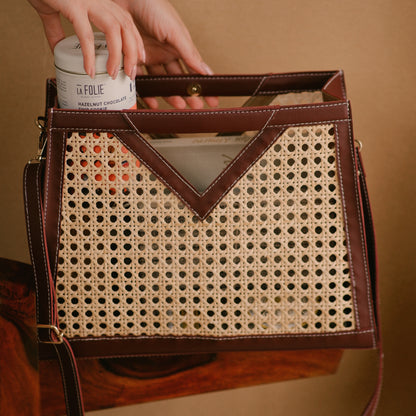 Rattan Weave Sling/ Tote - Vintage Merlot