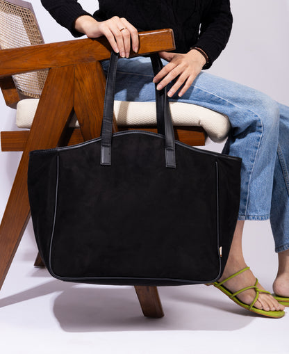 Savannah Suede Tote- Charcoal Black