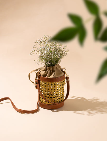 Rattan Weave Bucket Bag - Nude Tan