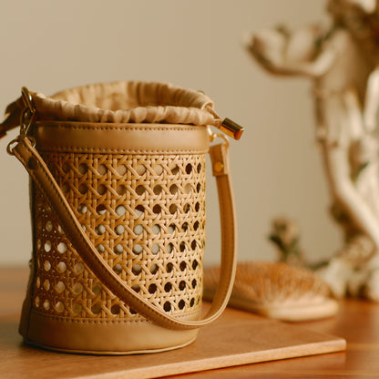 Rattan Weave Bucket Bag - Nude