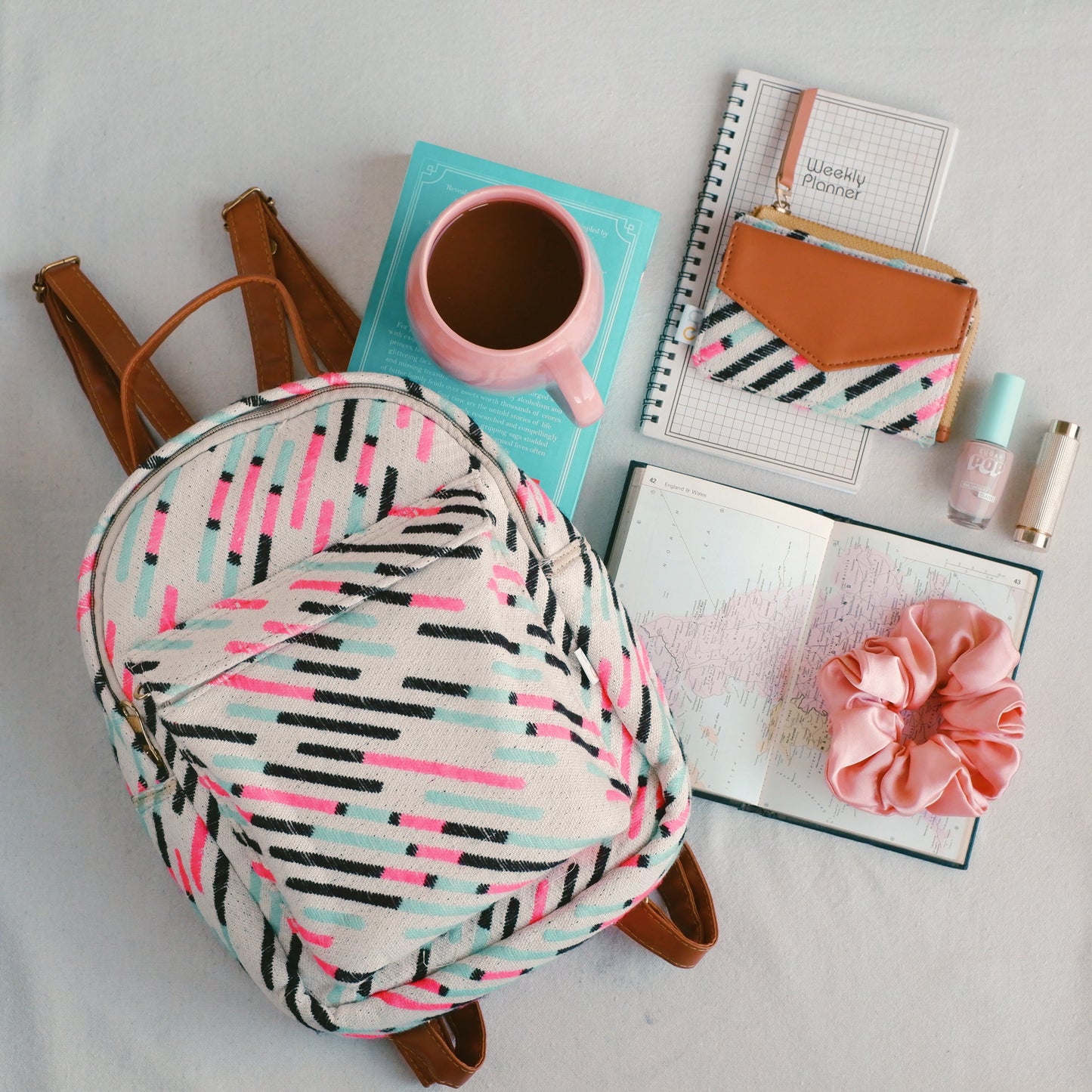 Bubblegum Pink Backpack and Envelope Wallet Set