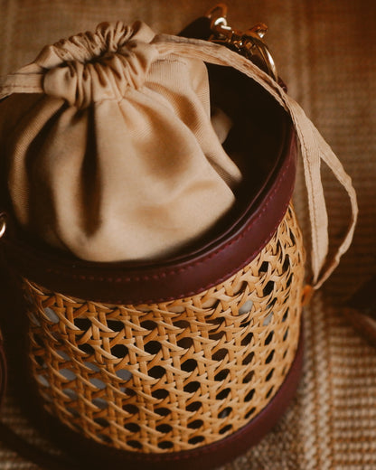 Rattan Weave Bucket Bag - Vintage Merlot