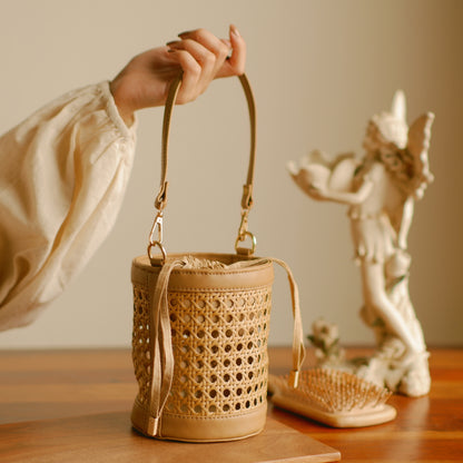 Rattan Weave Bucket Bag - Nude