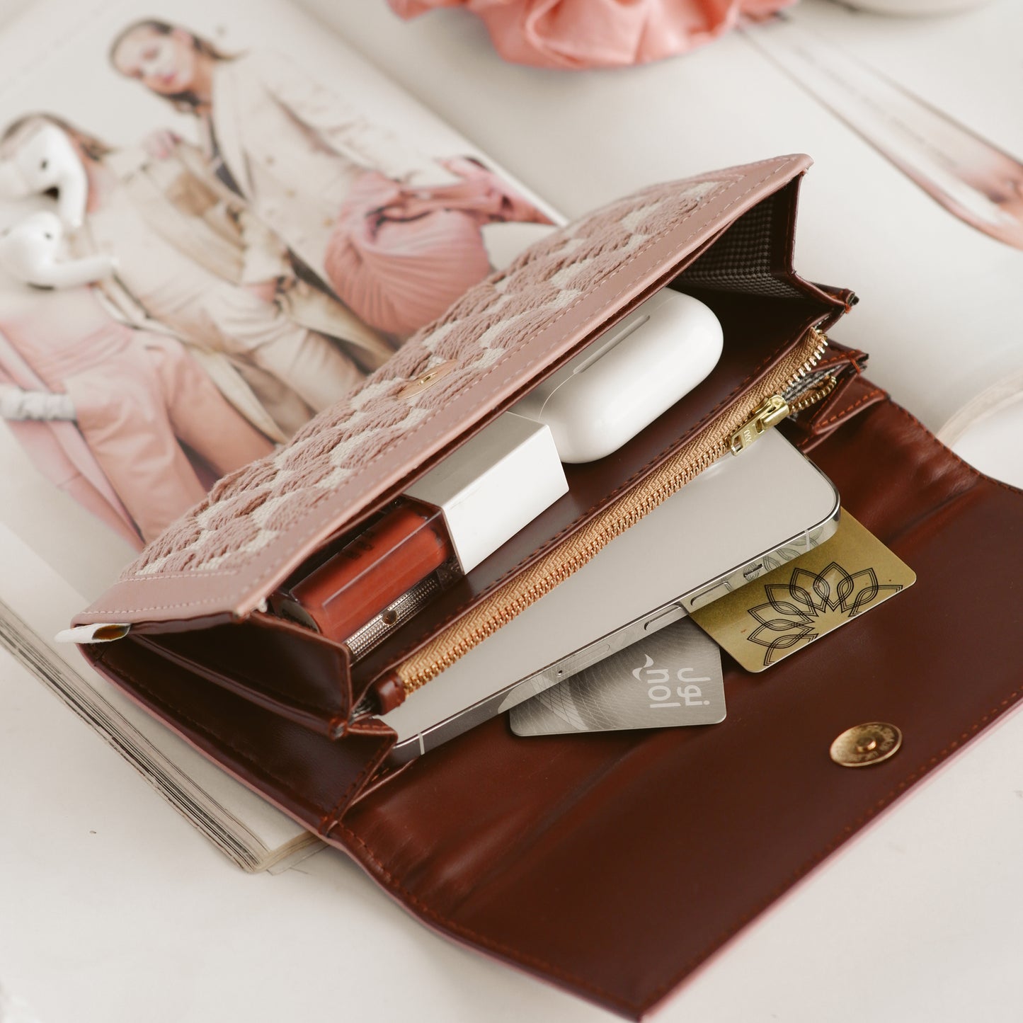 Salmon Pink Accordion Clutch