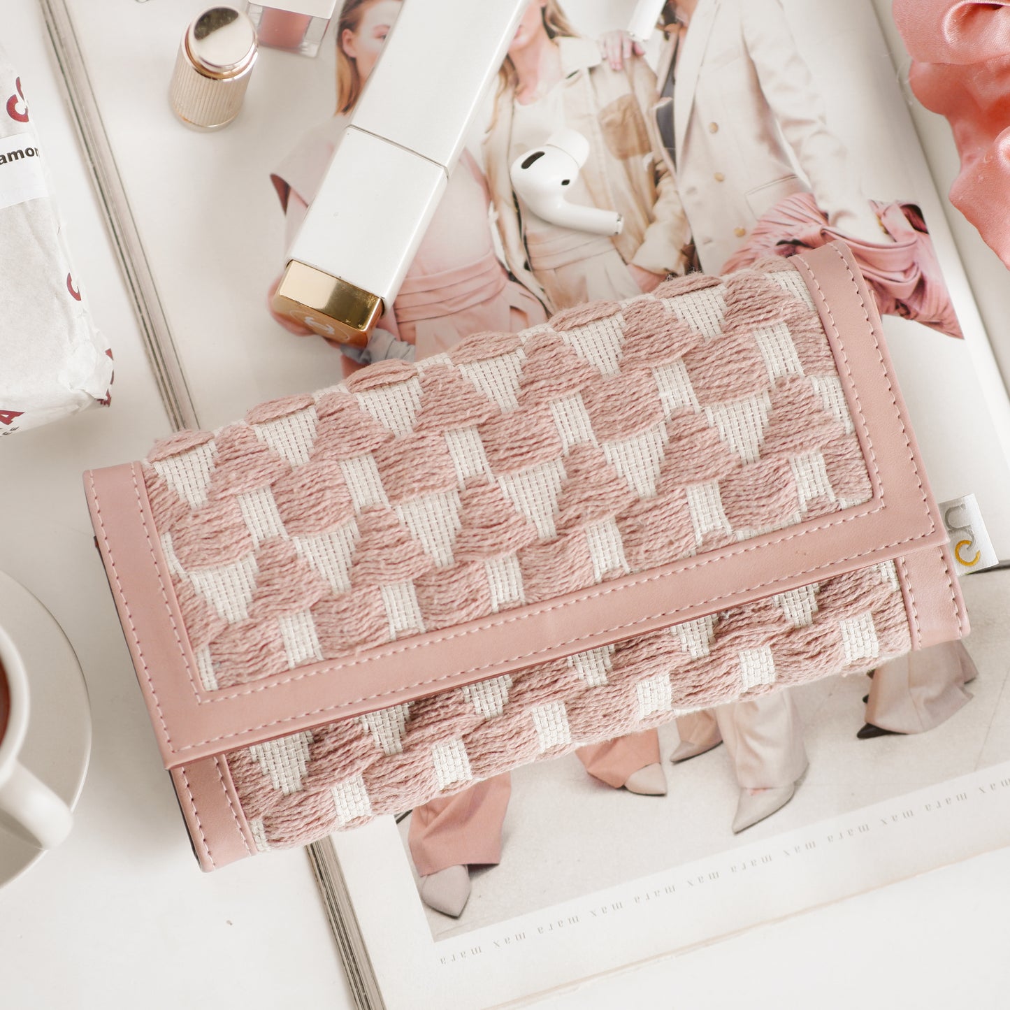 Salmon Pink Accordion Clutch