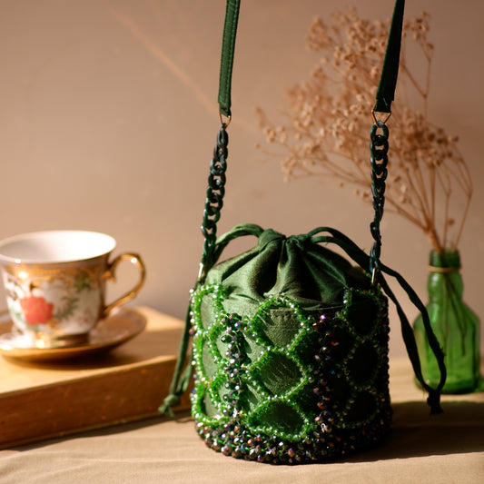 Emerald Green  Crystal Bucket Bag