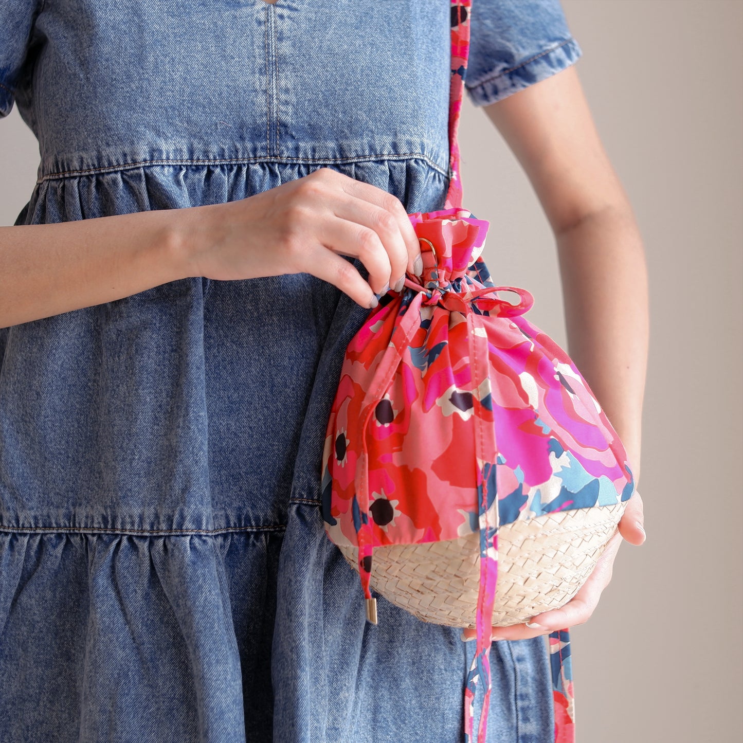 Pink Sands Basket Weave Drawstring Backpack/ Sling
