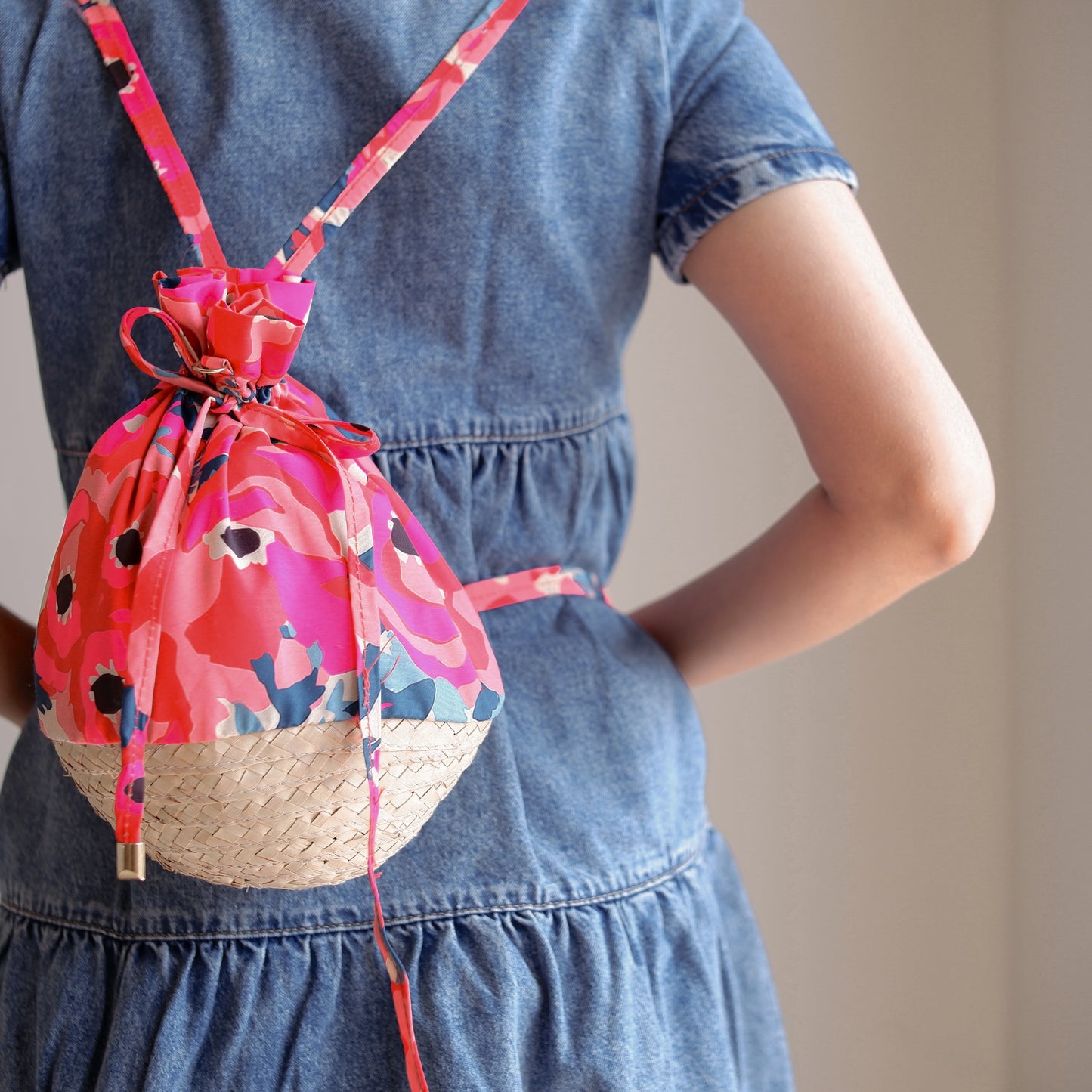 Pink Sands Basket Weave Drawstring Backpack/ Sling